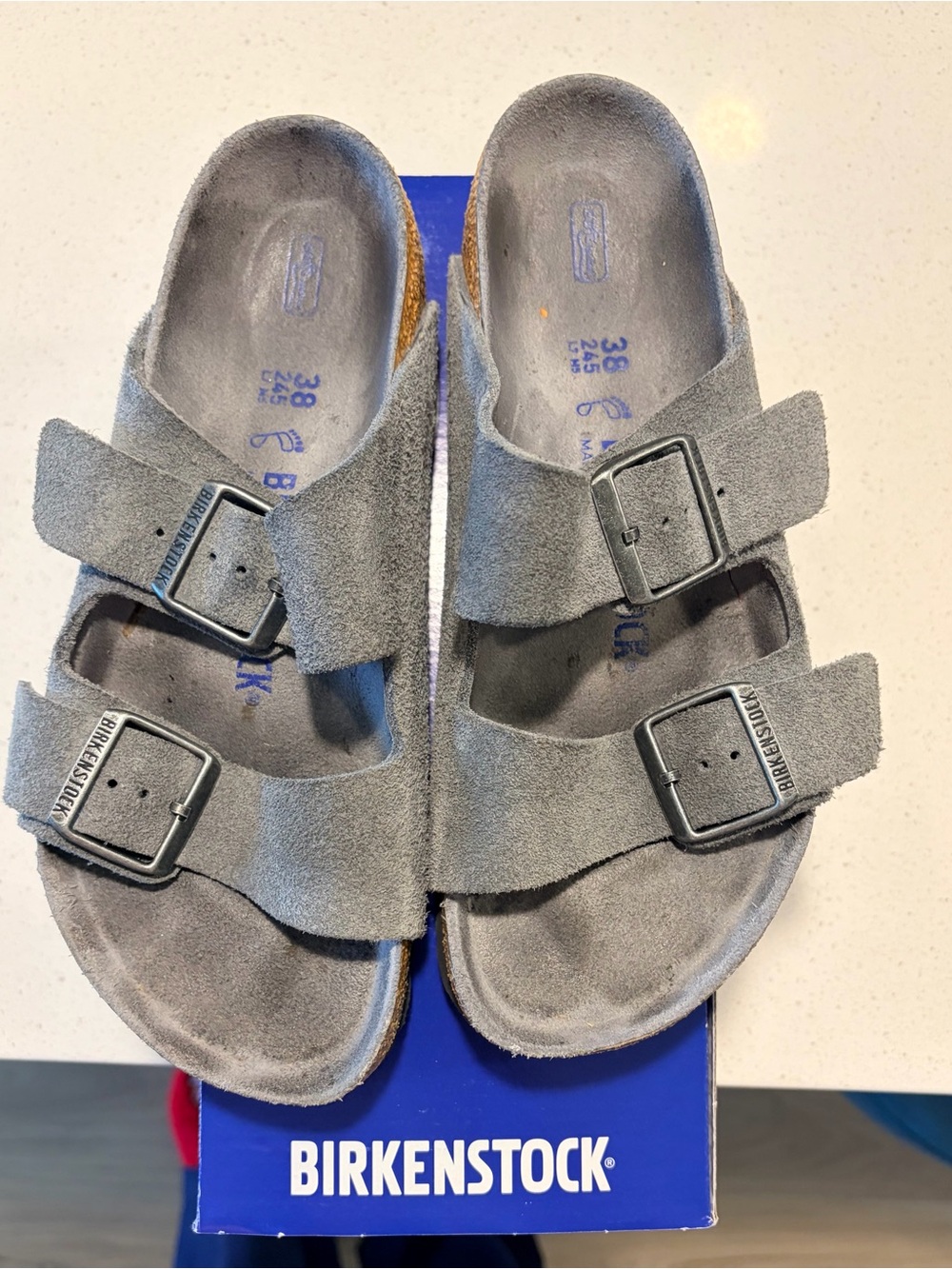 Birkenstock Gray Suede Two-Strap Sandals